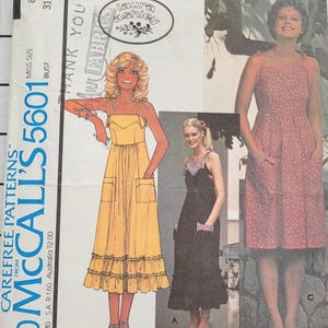Vintage 70s McCall&#39;s Sewing Pattern 5601 Laura Ashley Misses High-Waisted Sun Dress Ruffle Hem Size 8 Cut/Complete