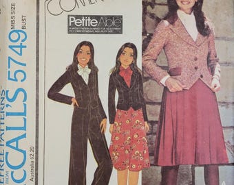 Patrón de costura McCall's 5749 para chaqueta, falda y pantalones de señora, sin cortar, años 70, talla 12