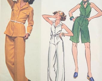 Patrón de costura Vogue 1480 de Anne Klein para chaqueta y mono de señora, sin cortar, años 70, talla 14