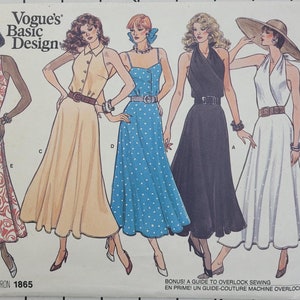 Uncut Vintage 80s Vogue Sewing Pattern 1865 Misses Ankle-Length Halter Dress Style Variations, Flare Skirt Back Zipper Size 8-10-12