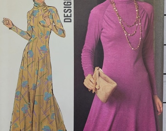 Rare Uncut Vintage 70s Simplicity Designer Sewing Pattern 5965 Misses Knit Dress in Two Lengths Size 10 B32.5
