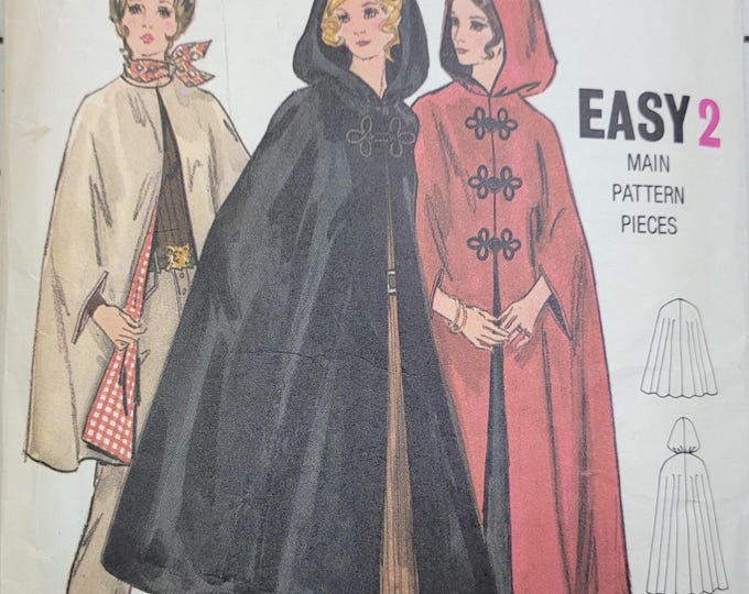 Vintage 70s Butterick Sewing Pattern 5987 Misses Lined Cape Three ...