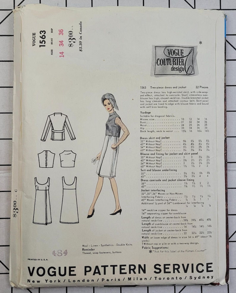 Vintage 60s Vogue Sewing Pattern 1563 Simonetta Two-piece Dress ...