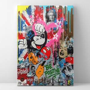 Be Positive Graffiti Canvas Wall Art – Urban Pop Culture Print for Home Decor – Large Colorful Abstract Artwork