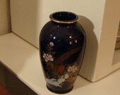 Vintage 6 Inch Imari Oriental Asian Cobalt Blue Vase with Birds Flowers Art-Oriental Decor-Asian Decor - Made in Japan - Cobalt Blue Decor