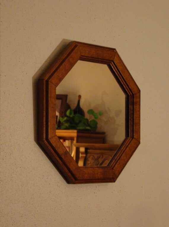 Vintage Nos Homco Eight Sided Octagonal Wood Wall Mirror In Original Box Decor