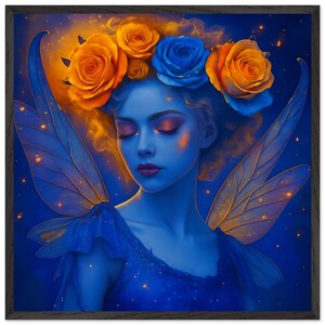 Poster Premium Serene Glow Faery con cornice in legno e carta opaca di qualità museale, 70 x 70 cm / 28 x 28 pollici