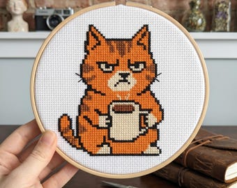Kat kruissteekpatroon pdf, cadeau koffieliefhebber