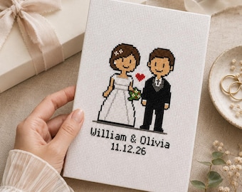 Wedding Cross Stitch Pattern PDF, Bride and Groom Sampler with Alphabet