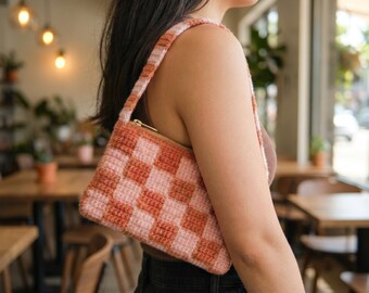 Crochet Shoulder Bag Pattern PDF, Checkered Tapestry Purse,Beginner Crochet Tote