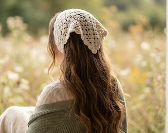 Crochet Bandana Pattern PDF, Granny Square Hair Scarf, Cottagecore Kerchief