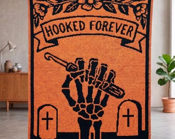 Skeleton Crochet Blanket Pattern PDF, Halloween Overlay Mosaic Chart