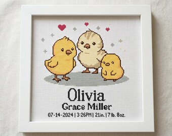 Baby Chicks Birth Announcement Cross Stitch Pattern