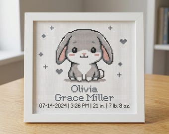 Personalized Bunny Birth Announcement Cross Stitch Pattern