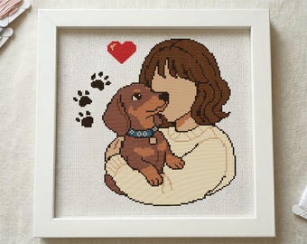 Dog with Scarf Sunglasses Cross Stitch Pattern, Animal Needlework (PDF Download)