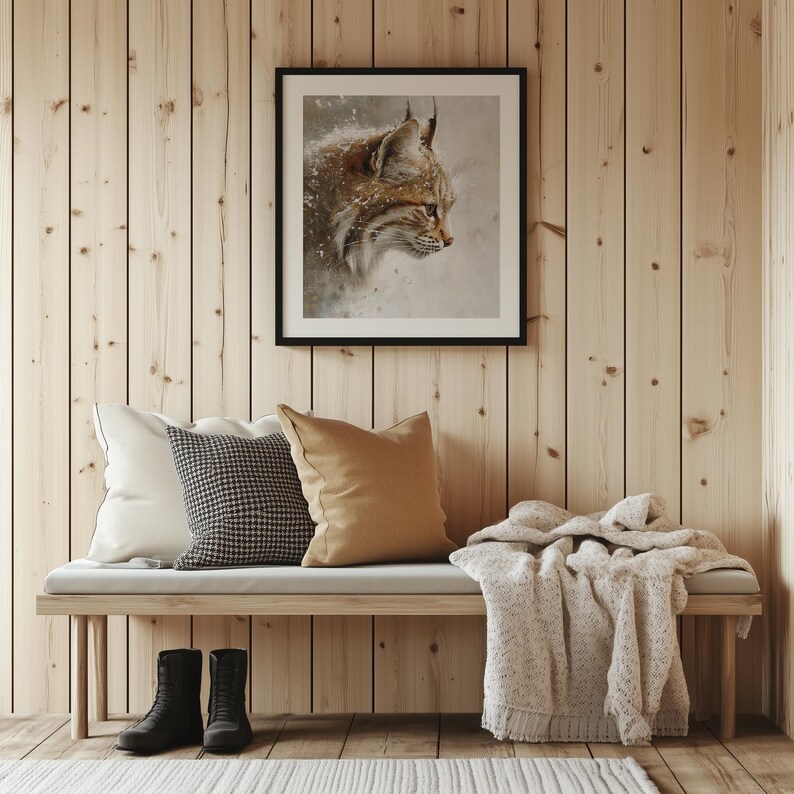 Rustic Bobcat Wildlife Bobcat Portrait - Moody Rustic Wall Art, Printable Oil ...