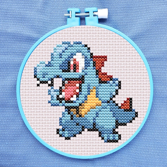 Totodile Cross Stitch Pattern. Sprite Cross Stitch Pattern. 8-bit