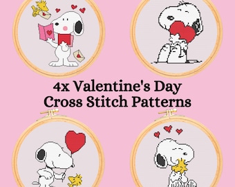 4 Valentine's Day Cross Stitch Patterns for Beginners. Easy Cross Stitch Pattern. PDF Pattern Cross Stitch. Valentine's Day Pattern