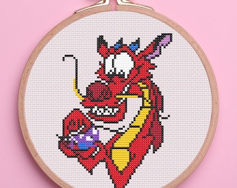 Kruissteekpatroon draak en krekel. Draak kruissteekpatroon. Eenvoudig kruissteekpatroon. PDF-patroon kruissteek. Direct downloaden