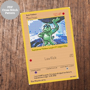 Machop Card Cross Stitch Pattern. Geeky Cross Stitch Pattern. 8-Bit Cross Stitch Pattern. Poket Monster Cross Stitch. Nerdy Cross Stitch
