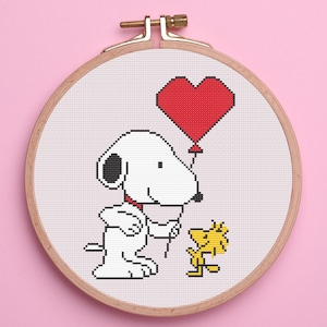 Patrón de punto de cruz de Woodstock y Snoopy para principiantes. Patrón de punto de cruz fácil. Patrón de punto de cruz de Snoopy. Patrón de punto de cruz en PDF.