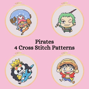 4 Pirates Cross Stitch Patterns for Beginners. Anime Cross Stitch Pattern. Cross Stitch Pattern. PDF Pattern Cross Stitch. Instant Download