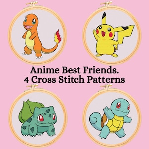 Anime Best Friends. 4 Cross Stitch Patterns. Easy Cross Stitch Pattern. PDF Pattern Cross Stitch. Anime Cross Stitch Pattern
