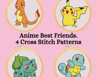 Anime Best Friends. 4 Cross Stitch Patterns. Easy Cross Stitch Pattern. PDF Pattern Cross Stitch. Anime Cross Stitch Pattern