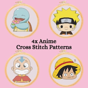 4x Anime Cross Stitch Patterns for Beginners. Easy Cross Stitch Pattern. PDF Pattern Cross Stitch. Anime Cross Stitch Pattern