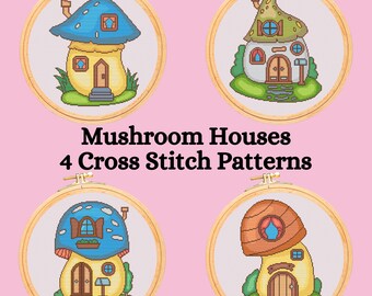 4x Casas de setas Patrones de punto de cruz. Patrón de punto de cruz fácil. Patrón de punto de cruz en PDF. Patrón de punto de cruz de setas