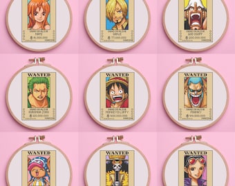 Conjunto de 9 patrones de punto de cruz de Pirate Bounty. Patrón de punto de cruz de carteles de "Se busca pirata". Patrón de punto de cruz geek. Patrón de punto de cruz nerd.