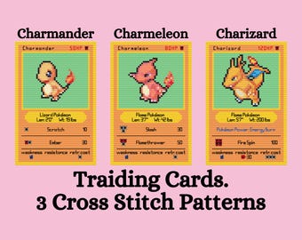 3 Trading Cards Cross Stitch Patterns. Geeky Cross Stitch Pattern. 8-Bit Cross Stitch Pattern. Trading Card Cross Stitch. Nerdy Cross Stitch