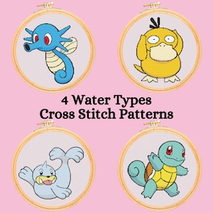 4 Water Types Cross Stitch Patterns for Beginners. Easy Cross Stitch Pattern. PDF Pattern Cross Stitch. Anime Cross Stitch Pattern