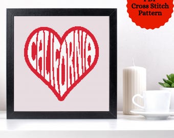 California Cross Stitch Pattern for Beginners. USA Cross Stitch Pattern. PDF Pattern Cross Stitch. America Cross Stitch Pattern