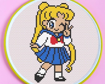 Anime Girl Cross Stitch Pattern for Beginners. Easy Cross Stitch Pattern. PDF Pattern Cross Stitch