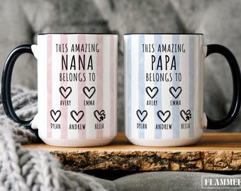 Custom Nana Papa Mug Personalized Grandparents Mug Set This Nana Belongs To Nana Mug with Grandkids Names Nana and Papa Gifts from Grandkids