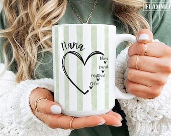 Personalized Nana Mug with Grandkids Names Nana Coffee Mug Nana Cups Grandma Heart Mug Custom Nana Gift Nana Mother’s Day Gift Nana Birthday
