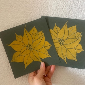 Handgedruckter Linolschnitt Grußkarten | Weihnachtsstern/gold