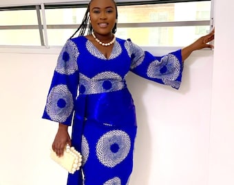 Blue White African Ankara Plus Size Clothing Party Dress With Free