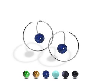 FILO round shaped wire drop earrings with semiprecious sphere in stainless steel by Taormina Jewelry