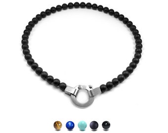 8mm Obsidian Beads Necklace Modern Design by Taormina Jewelry
