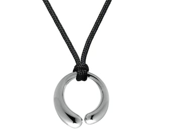 Mother & Child round tubular pendant on a cord in stainless steel by Taormina Jewelry