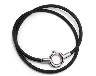 Wrap Around double Black Rubber Bracelet with Stainless Steel Round Clasp by Taormina Jewelry