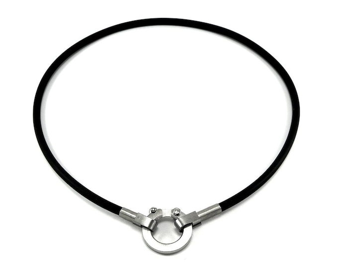 Charm Holder 4mm Rubber Necklace with circle round flat clasp by Taormina Jewelry