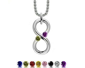 ONDE Infinity vertical pendant with tension set colored gemstones in stainless steel by Taormina Jewelry