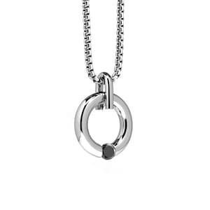 LUNA round tubular pendant with tension set black diamond in stainless steel by Taormina Jewelry image 1