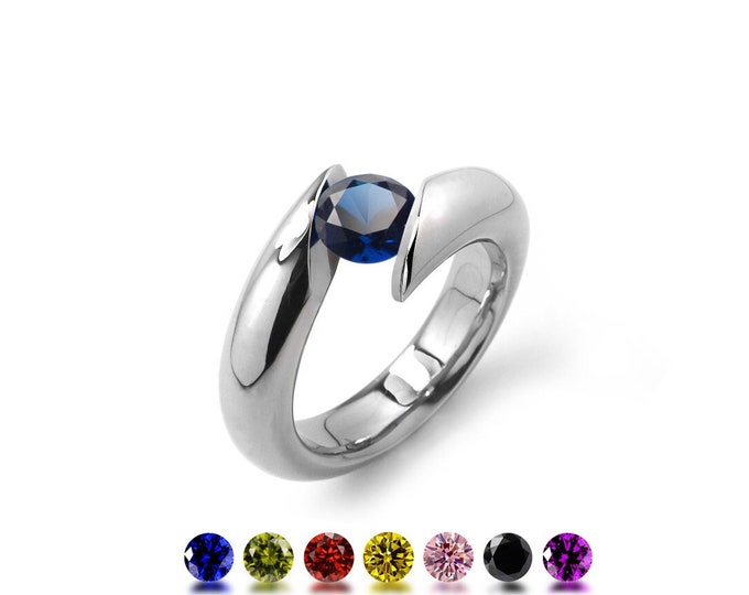 ONDE Bypass ring with tension set colored gemstones in Stainless Steel by Taormina Jewelry