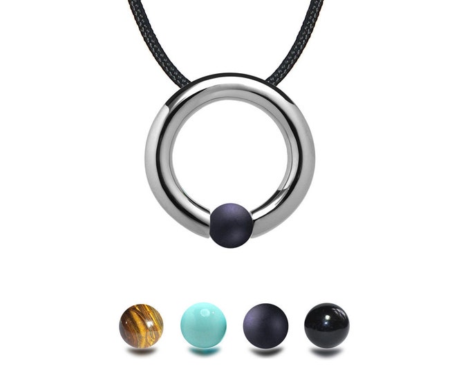 Tension Set Circle Pendant with Semiprecious Spheres in Stainless Steel by Taormina Jewelry