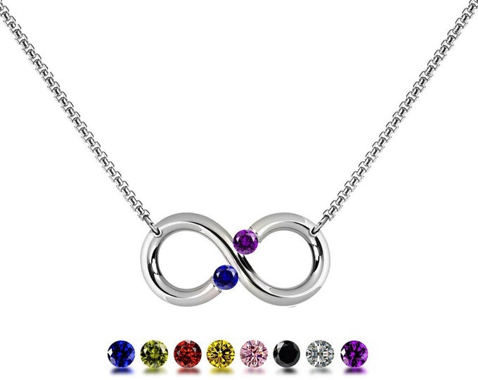 ONDE Infinity horizontal pendant with tension set colored gemstones in stainless steel by Taormina Jewelry