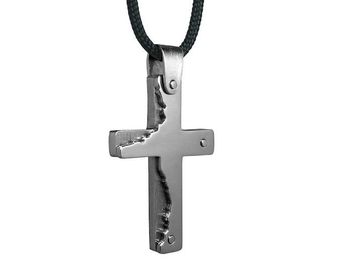 Double Layers Flat Cross in Stainless Steel by Taormina Jewelry